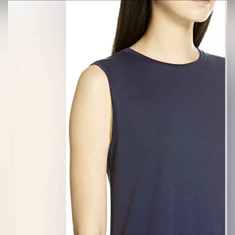 Eileen Fisher $238 Indigo Fluid Tencel Roundneck Knee Length Dress Size Small - Picture 3 of 9